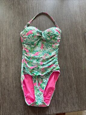 Like New  Size 0 Lily Pulitzer & Green Floral One-Piece Swimsuit